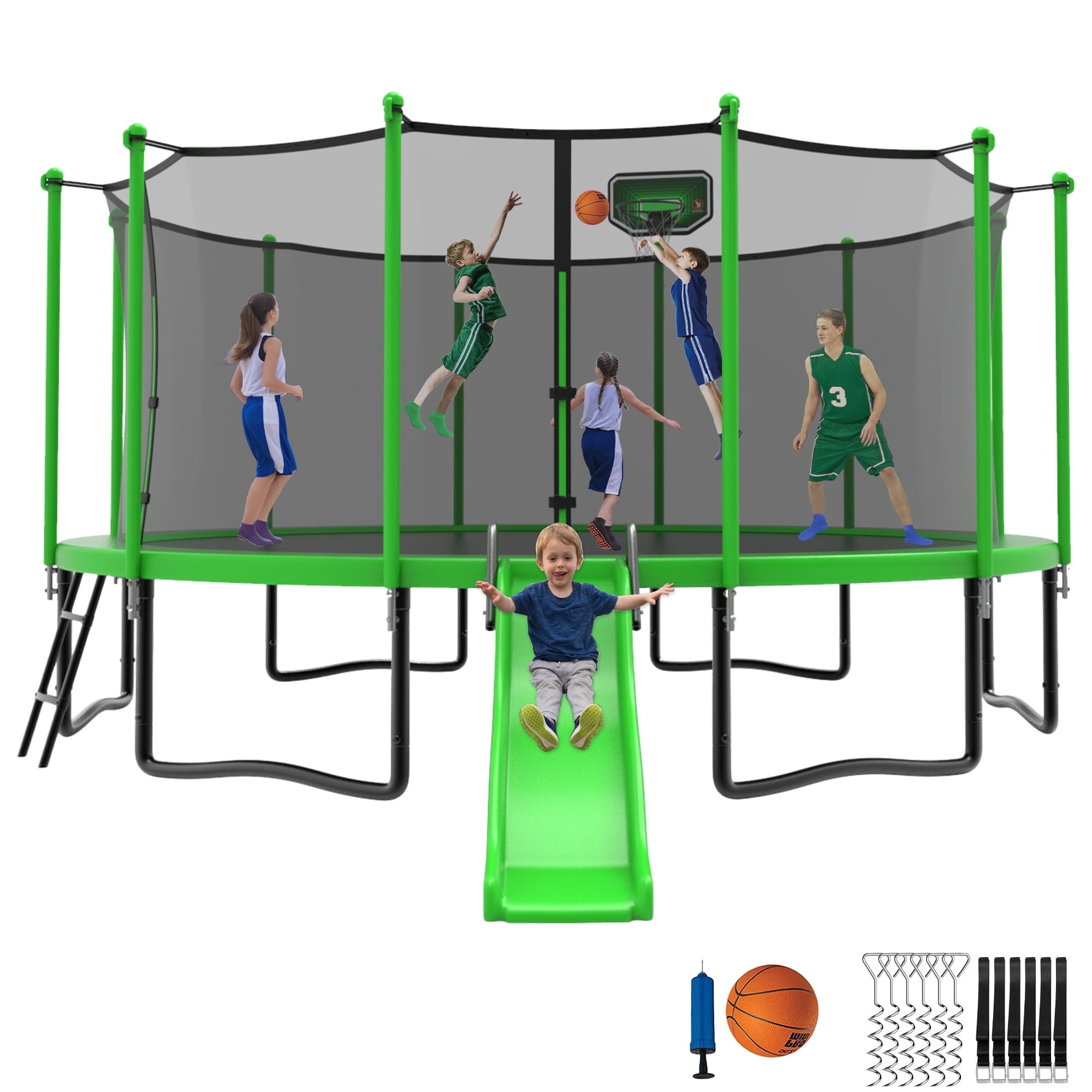 1500LBS 16 FT Trampoline with Enclosure, Basketball Kuwait Ubuy
