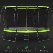 Jump Into Fun Trampoline 14FT, 1500LBS Capacity for 6-7 Kids/ 2-3 Adults, Trampoline with Enclosure, 8 Wind Stakes, Upgraded Arc Composite Pole and Ladder, Round Outdoor Trampoline New No Gap Design