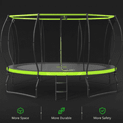Jump Into Fun Trampoline 14FT, 1500LBS Trampoline with Enclosure, 8 Wind Stakes, Upgraded Arc Composite Pole, Capacity for 6-7 Kids or 2-3 Adults, Outdoor Trampoline No Gap Design