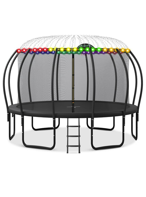 Jump Into Fun Trampoline 15FT, 1500LBS Trampoline for 3-4 Adults or 7-8 Kids, Trampoline with Enclosure, Basketball Hoop, More Gifts, Recreational Outdoor Spray Galvanized Trampoline