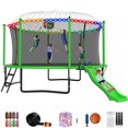 thumbnail image 1 of Jump Into Fun Trampoline 16 15 14 12FT for 5-7 Kids/ 1-2 Adults, Trampoline with Slide, Enclosure, Basketball Hoop, LED Light and More, 1200LBS Heavy Duty Galvanized Outdoor Trampoline for Family, 1 of 7