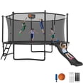 thumbnail image 1 of Jump Into Fun Trampoline 16 15 14 12FT for 5-7 Kids/ 1-2 Adults, Trampoline with Slide, Enclosure, Basketball Hoop and Ladder, 1200LBS Heavy Duty Galvanized Outdoor Trampoline for Family, 1 of 8