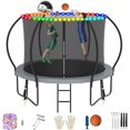 thumbnail image 1 of Jump Into Fun Trampoline, 8FT 800LBS Trampoline for 3-4 Kids, Pumpkin Trampolines with Enclosure, LED Light, Basketball Hoop, Outdoor Galvanized Anti-Rust Coating Recreational Trampoline for Gifts, 1 of 7
