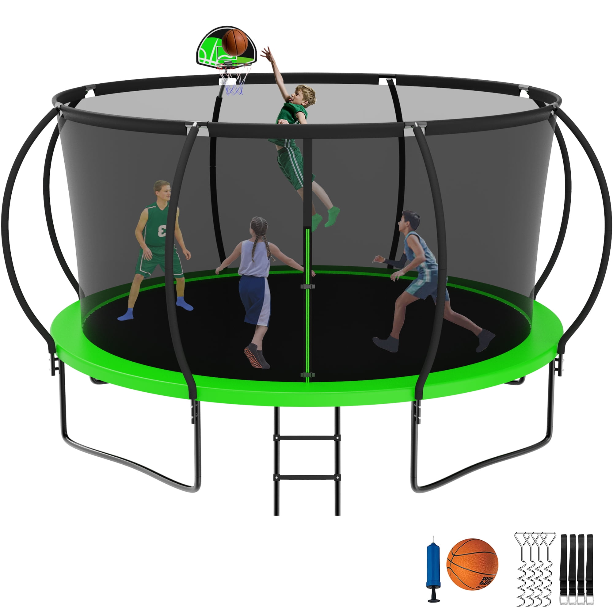 Jump Into Fun Trampoline with Enclosure, 14FT 1400LBS Trampoline for Kids/Adults with Basketball