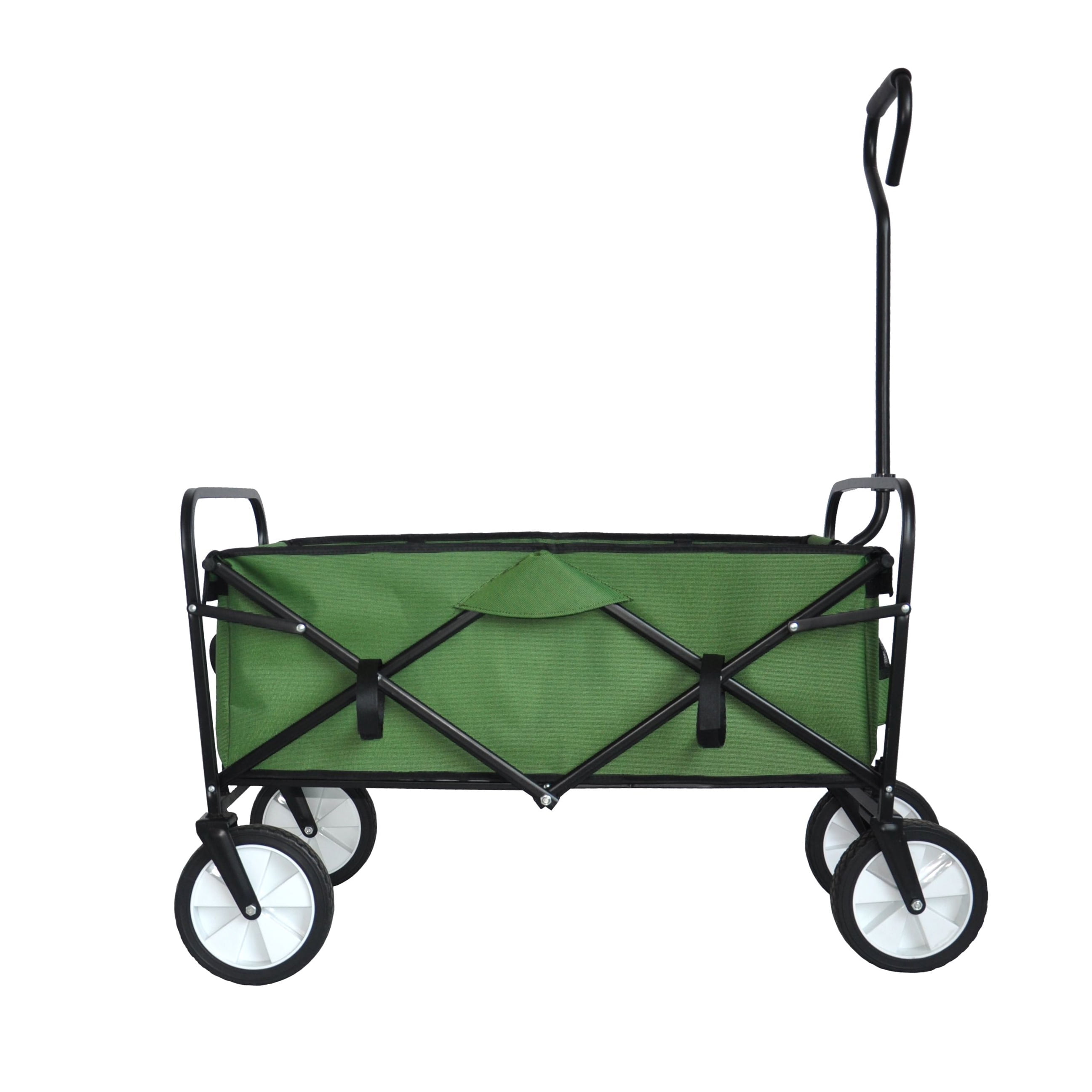Jump Into Fun Wagon Cart, Newest Collapsible Wagon for Kids with Big Wheels, Push Bar, 2 Mesh Cup Holders, 200LBS Capacity Foldable Beach Wagon, Heavy Duty Utility Wagon Garden Cart for Yard, Green