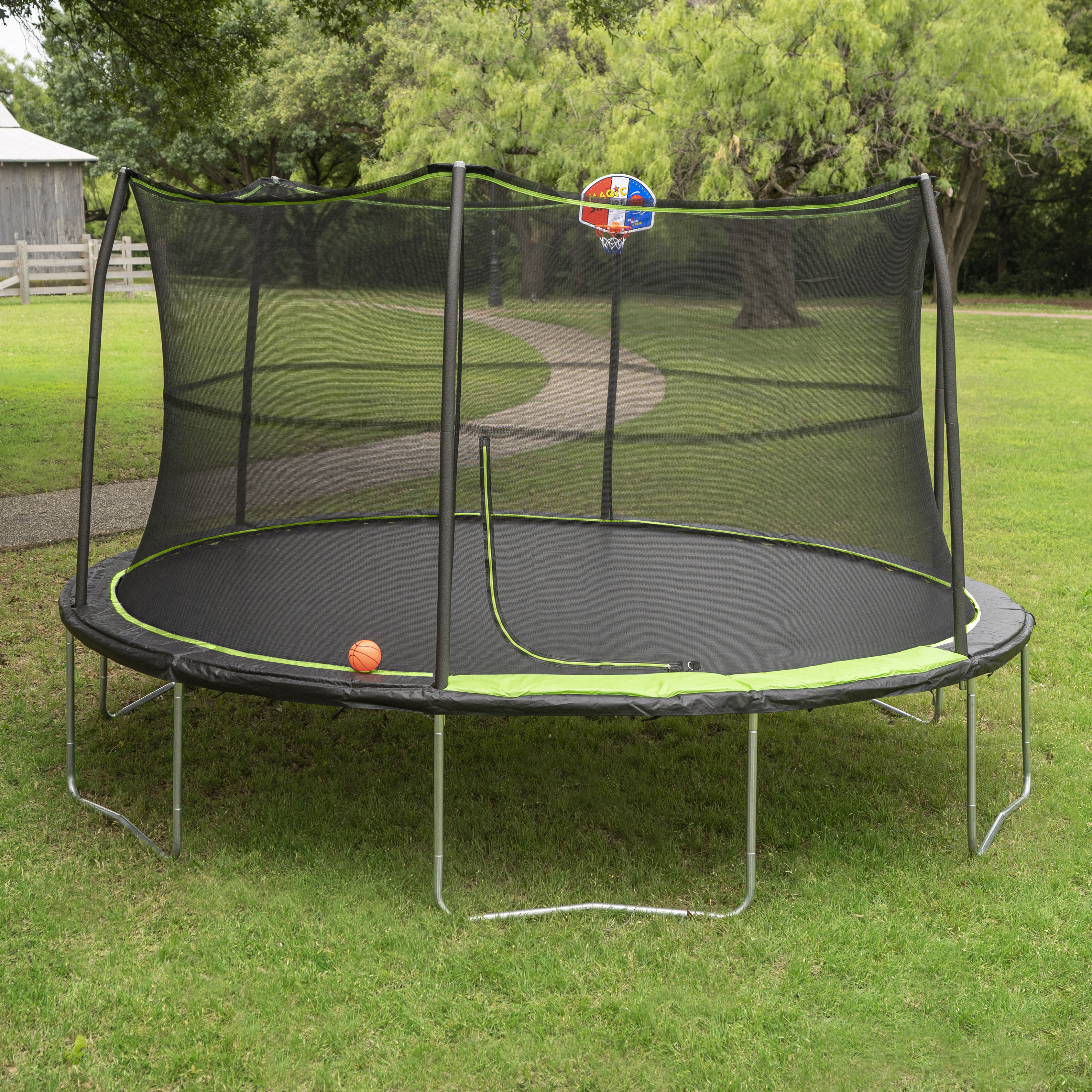 Jump King 14ft Trampoline With Basketball Hoop, Safety Enclosure, Green - image 1 of 10