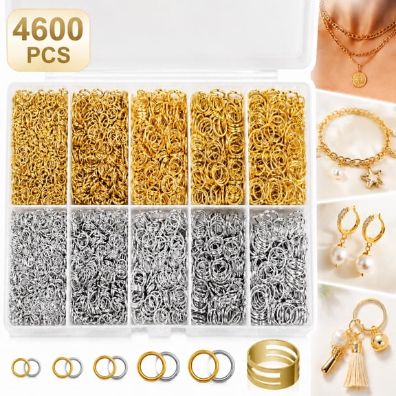 Jump Rings for Jewelry Making, 4600Pcs Silver Gold Assortment with Open/Close Tools, for Chain Maille, Necklace, Bracelet, Keychain Repair (Assorted Sizes)