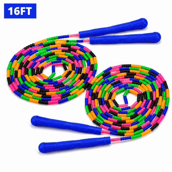 Jump Rope 2 Pack, 16 FT Double Dutch Jump Rope with Beaded Design for Group Play and Training
