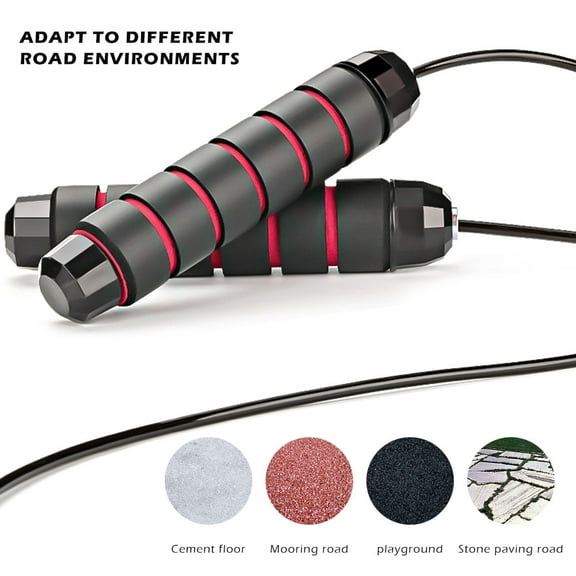 Skipping Rope Tangle-Free with Ball Bearings Rapid Speed Jump Rope Cable Foam Handles for Aerobic Exercise Fitness(Black Red)
