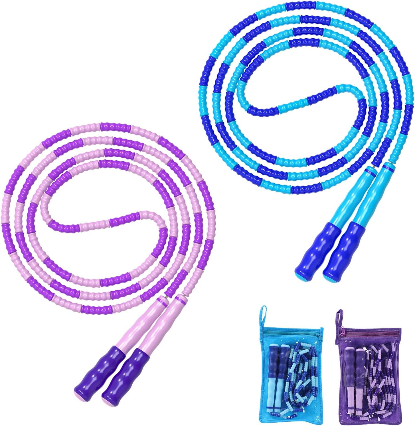 Jump Rope, Adjustable Length Tangle-Free Segmented Soft Beaded Skipping ...