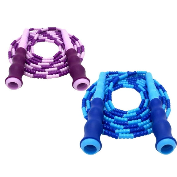 Jump Rope Adjustable with Anti-Slip Grip Soft Plastic Beaded Tangle-Free (Blue-Purple)