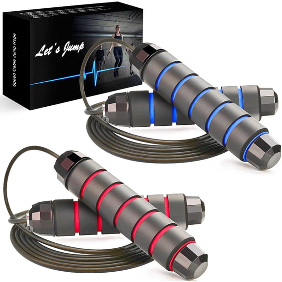 Jump Rope, Ball Bearings Tangle-Free Rapid Speed Cable Skipping Rope, Adjustable Jumping Ropes for Men, Women and Kids - 2 Pack