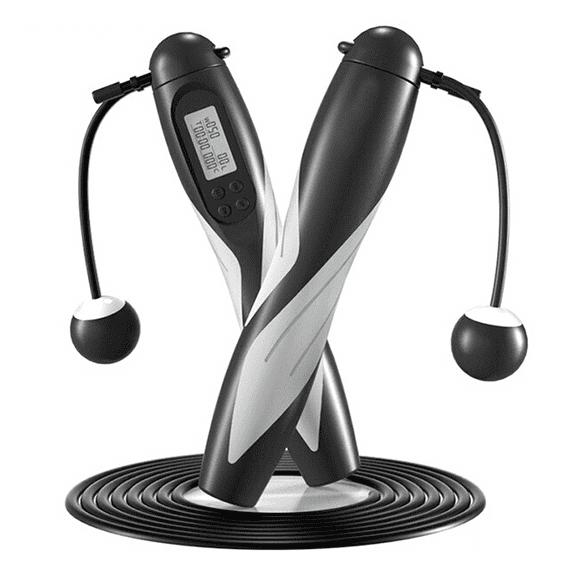 Jump Rope, Digital Weight Calories Time Setting Skipping Rope With Counter For Exercise Workout - black with grey