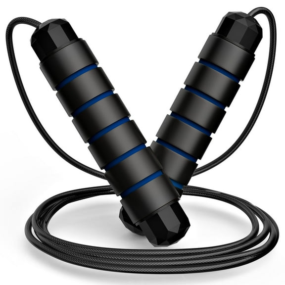 Jump Rope , Fitness Rope with Tangle-Free Rapid Speed with Ball Bearings for Women, Men, and Kids, Adjustable Steel Skipping Rope with Foam Handles for Gym Fitness, Home Exercise & Slim Body，Blue