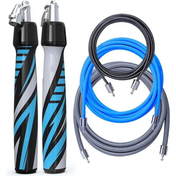 Jump Rope, Interchangeable Weighted Set with Precision Ball-Bearing and Anti-Slip Leather Grip for Fitness, Speed Training, Endurance Building & Total Body Workout