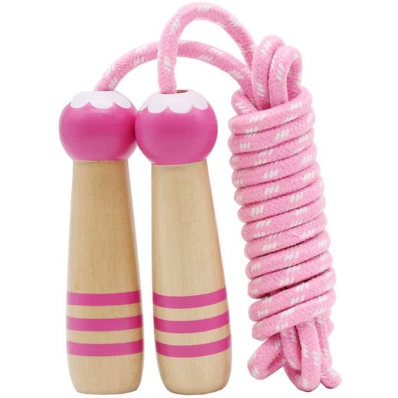 Jump Rope Kids, 7ft Adjustable Cotton Skipping Rope with Wooden Handle for Boys and Girls Fitness Outdoor Exercise