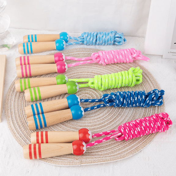 Jump Rope Kids, Adjustable Wooden Handle Skipping Rope For Fitness Training/Exercise - sky blue