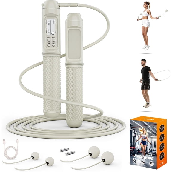 Jump Rope with LED Display and Jump Counter, Weighted Cordless Design for  Gym & HIIT, Adjustable Steel Wire for Fitness, Tracks Jumps, Calories & Time, for Men, Women &