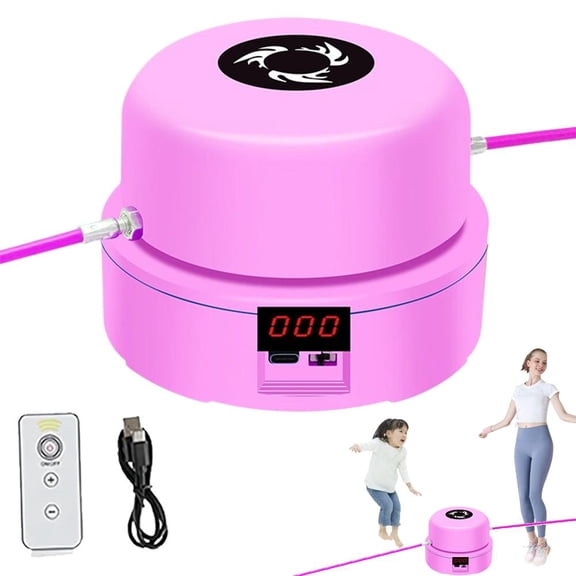 Jump Rope Machine with Remote, Smart Jump Rope Machine, Automatic Floor Jump Rope, Jump Entertaining Interaction Rope Skipping Machine for Family & Home - Pink