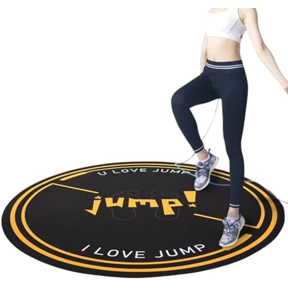 Jump Rope Mat 49'' Round Non-Slip Pad 1/4'' Thick Durable Workout Shock Absorbing for Skipping, Cardio, Cross Exercise, Gym - Black and Yellow$$Sport & Recreation Other