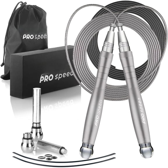 Jump Rope Pro Speed Skipping Rope Adjustable Adult Jumping Rope Weighted Aluminium Handles for Double Dutch Boxing Workout Crossfit Exercise Fitness Spare Weights Protectors Carry Bag