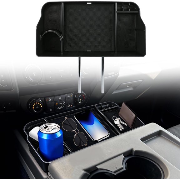 Jump Seat Front Seat Headrest Organizer for 2011-2026  F150-F650 Super Duty Accessories-  Interior Storage Tray with Deep Cup Holder,  Hole, Non-Slip  Mat &  Container