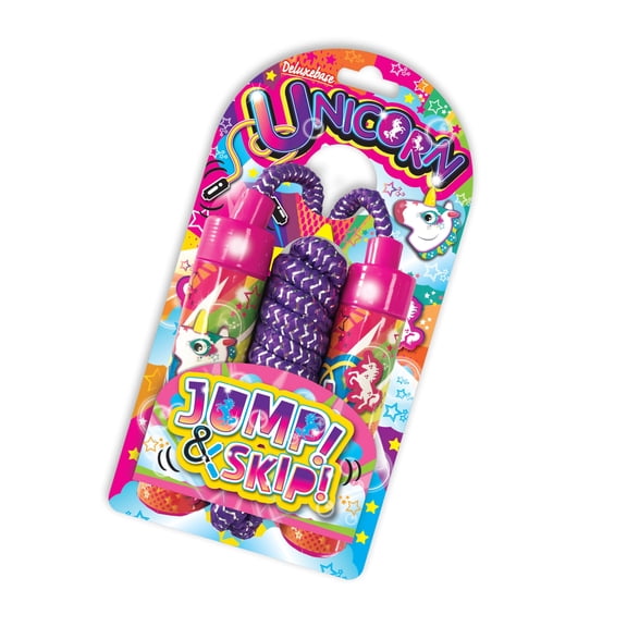 Jump & Skip Unicorn Jump Rope by Deluxebase – Soft, Flexible Exercise Toy & Fun Gift for Kids