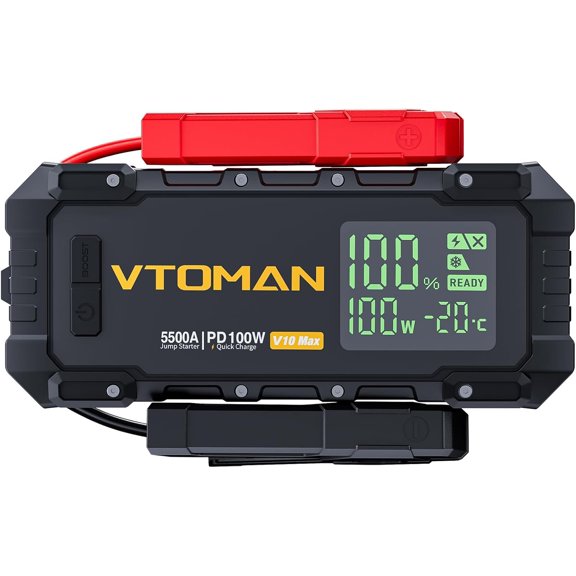 Jump Starter with 100W Bi-Directional Fast Charge, V10 Max Car Battery Jumper Portable (All Gas & 12L Diesel), 12V Auto Box Booster Pack 3.2" Display for Pickup Trucks Suvs