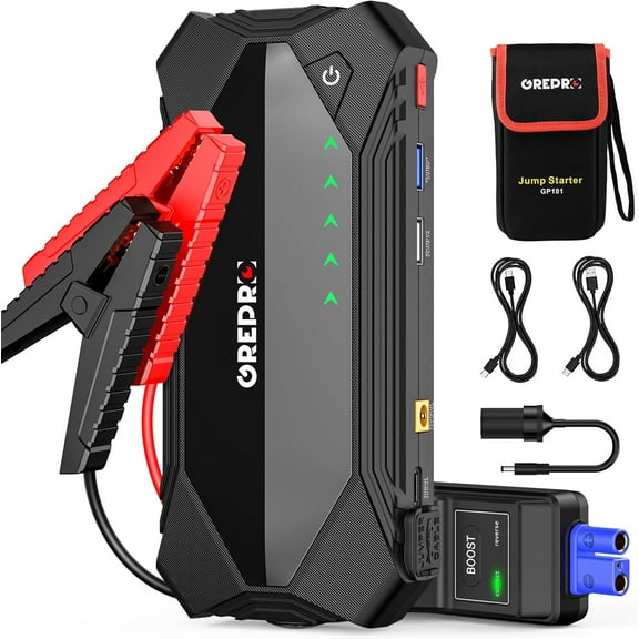 Jump Starter (10L Gas & 8.0L Diesel Engines), 3000A Car Battery Pack,12V Booster, Box with Jumper Cables, LED Light