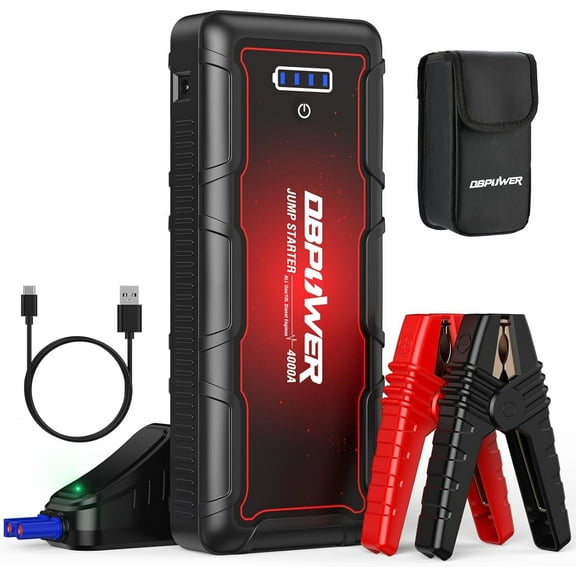 Jump Starter 4000A Peak 88.8Wh Portable Car Jump Starter (Up to All Gas/10L Diesel Engine) 12V Auto Battery Booster Pack with Smart Clamp Cables,Quick Charge, LED Light Jump Box