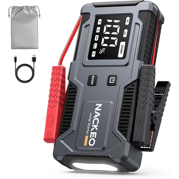 Jump Starter 6000A, 12V Car Battery with Built-in Smart Jumper Cables, Box Portable Cables for car (9.0L Gas/7.0L Diesel), LCD Display, LED Light