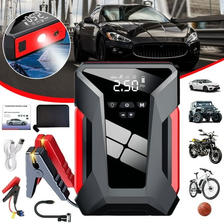 Car Starter, 1600A Tire Inflator (12V Car Diesel), Power Pack Car Jumper Charger with LCD Display