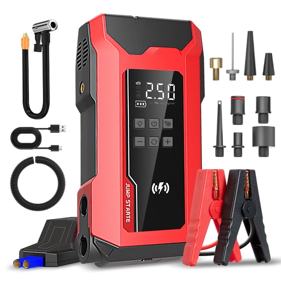CamelParty Jump Starter with Air Compressor, 6000A Car Battery Booster for 10.0L Gas 8.0L Diesel 150PSI Auto-Stop Air Compressor with Blower, 12V Portable Emergency Jump Box with LED Light