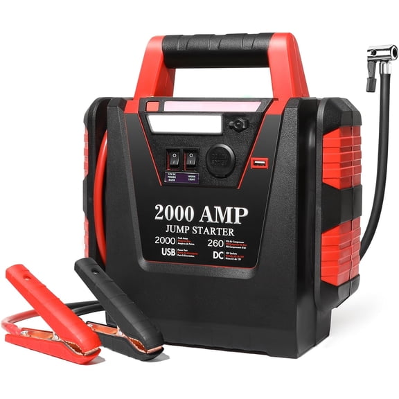 Jump Starter with Air Compressor,2000A Car Battery Jumper Starter 260 PSI Tire Inflator,6 in 1 Auto Lead-Acid Battery Booster Jump Starter for Up to 10.0L Gas or 8.0L Diesel with LED Light