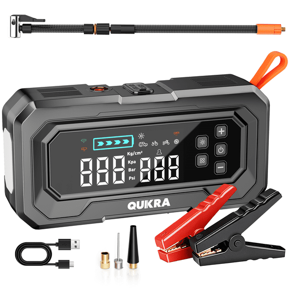 Jump Starter with Air Compressor,2000A Portable Battery Booster for 4.2L Gas or 3.0L Diesel with 150PSI Auto-Shutoff Tire Inflator, 12V Lithium Jump Box Car Battery Jumper Starter