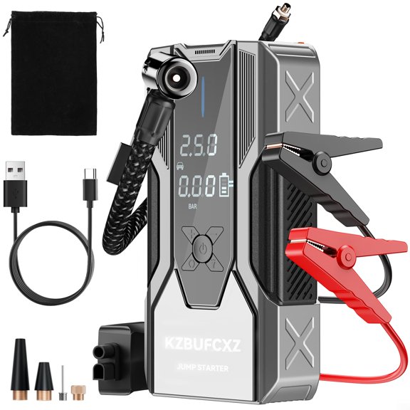 Jump Starter with Air Compressor,26800mAh Battery Booster Pack & 150PSI Tire Inflator,4000A Peak 12V with Boost for All Gas/12L Diesel,Cars,SUV,Truck, 65W Portable Air,LED Light, Smart Jumper Cables