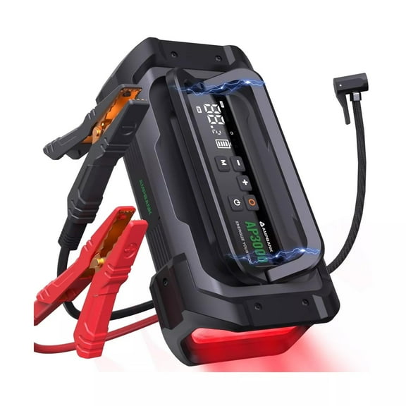 Jump Starter with Air Compressor, 3000A Portable Car Jump Starter with 150PSI Digital Tire Inflator, 12V Car Battery Booster Pack with LED Lighting, LCD Display