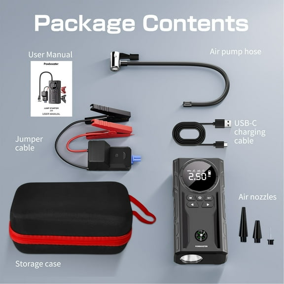 Jump Starter with Air Compressor, 3500A 150PSI Jump Starter Battery Pack (for All Gas/Up to 10L Diesel Engines), 12V Portable Car Battery Jump Starter with 3 Modes Light and LCD Display