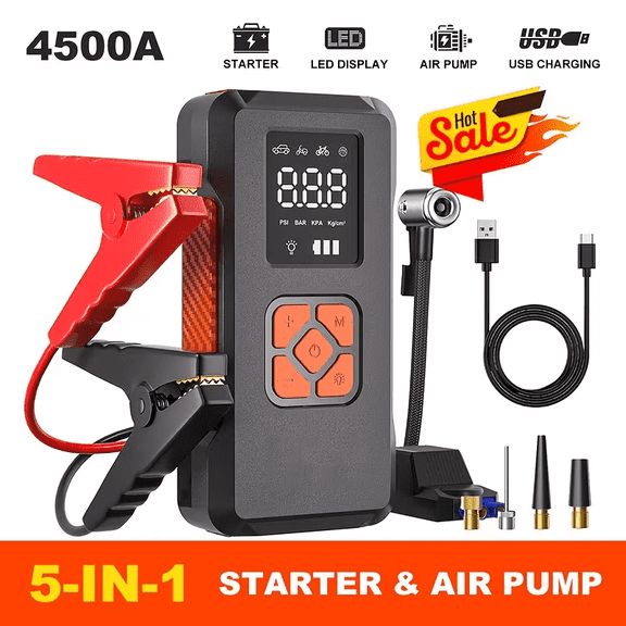 Jump Starter with Air Compressor, 3500A Portable Car Battery Jump Starter with 150PSI Tire Inflator (All Gas/10L Diesel), 12V Jump Box Portable Jumper Cables with LCD Display & Flashlight