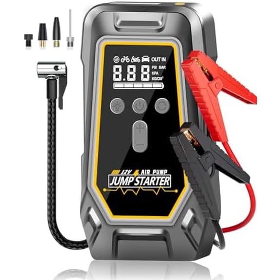 Jump Starter with Air Compressor - 3X Faster Inflation, 150PSI Portable Tire Pump for Car Tires with Digital Pressure Gauge, LED Light Cordless Pump for Car Starting, Motorcycle, Bicycle,