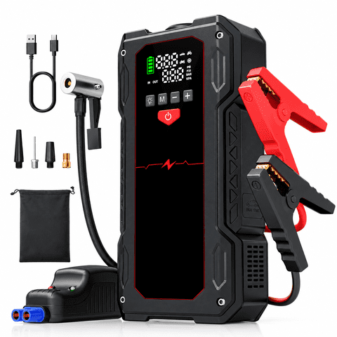 Jump Starter with Air Compressor, 4000A Car Battery Charger Jump Box | Portable 150 PSI Tire Inflator and Battery Jumper, 12V Booster Power Pack(9.0L Gas/7.5L Diesel) with Jumper Cable