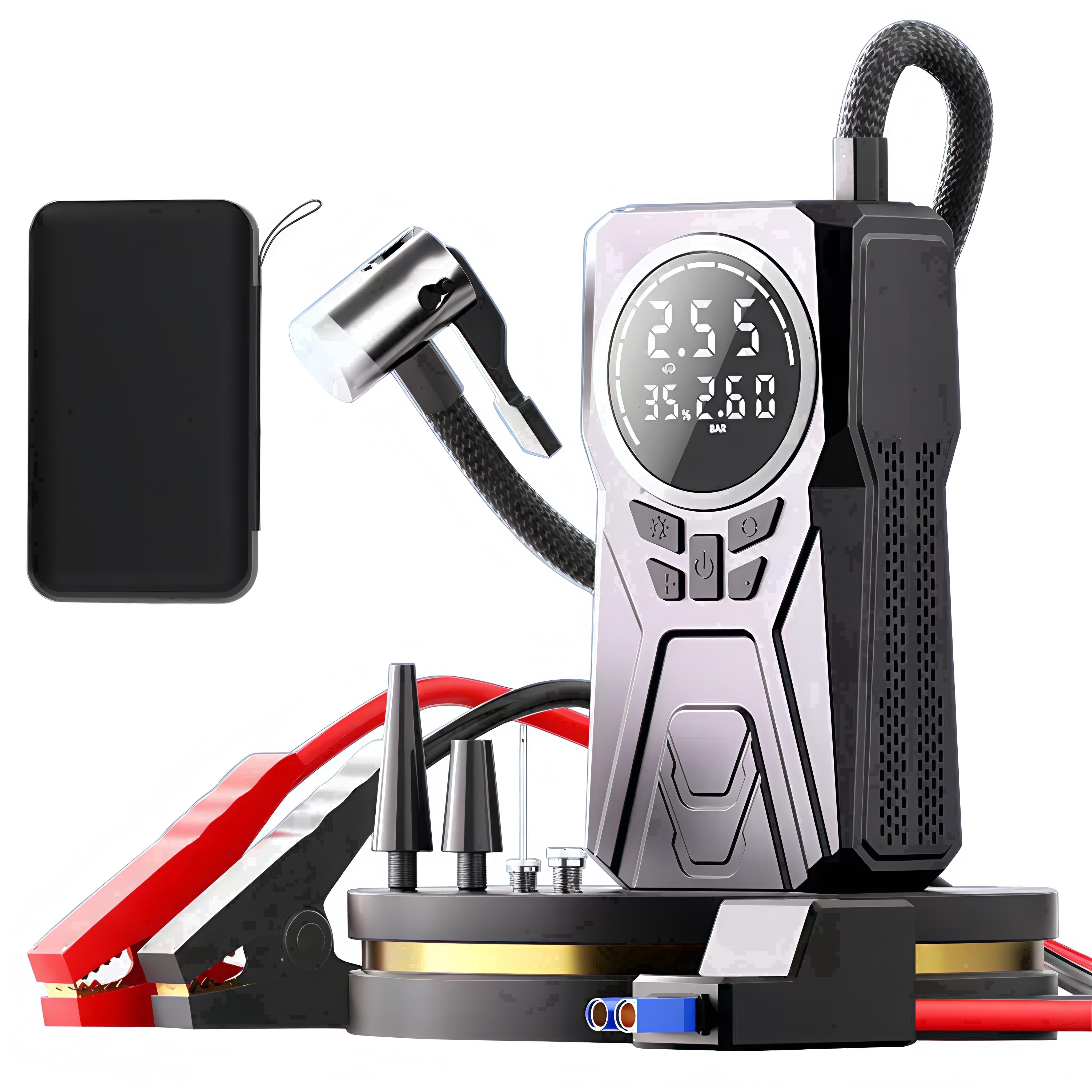 Jump Starter with Air Compressor, 5-in-1 1000A Peak Car Battery Jump Starter Portable, 12V Jump Box Car Battery Jumper Starter with Jumper Cables, LED Light, LCD Display