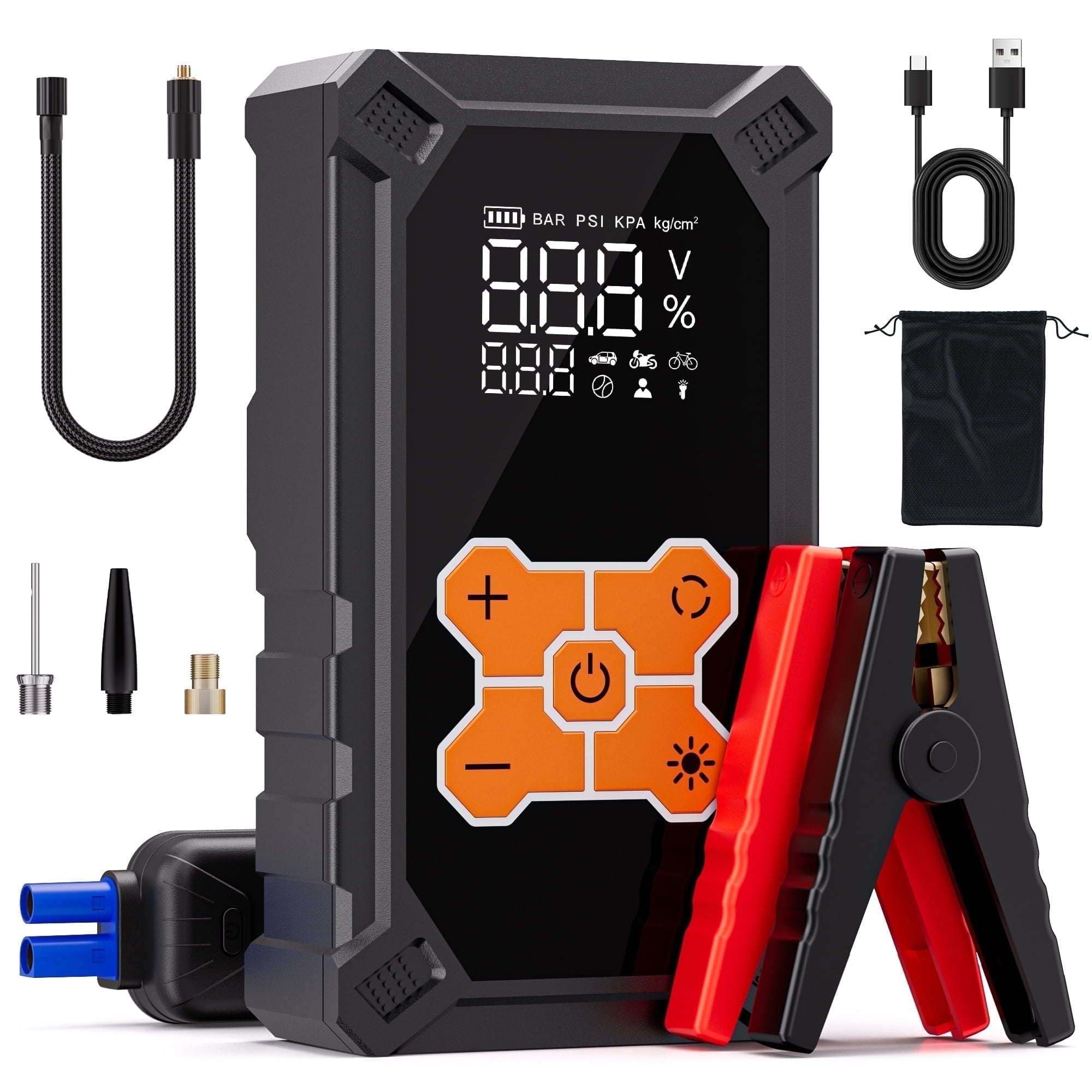 REHOTTOP 5000A Jump Starter with Air Compressor 160PSI, Battery Jumper Starter Portable for Car (10L Gas/8.0L Diesel), 12V Jump Starter Battery Pack with LCD Display & LED Light