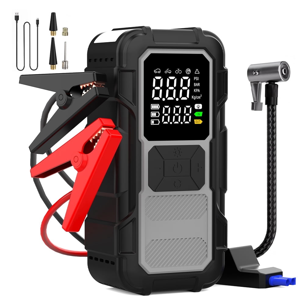KENWQZI Jump Starter with Air Compressor, 8000A Car Battery Jump Starter (9.0 Gas/8.0L Diesel), 150PSI Car Battery Jumper Starter Portable 12V Jump Box with Jumper Cables, LED Light, Power Bank