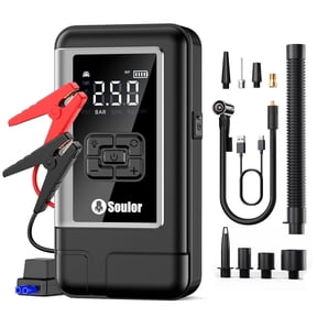 Jump Starter with Air Compressor & Tire Inflator, 8000A 12V Jumper Box for Car (All Gas/12L Diesel) with 150 PSI Air Compressor and Portable Power Bank, jumper cables