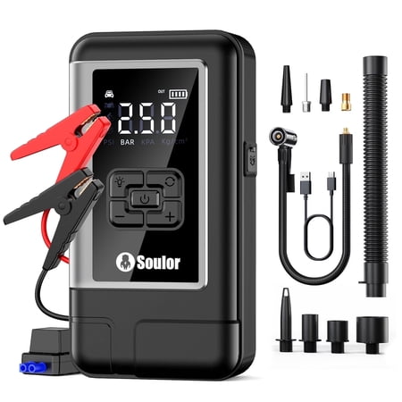 Jump Starter with Air Compressor & Tire Inflator, 8000A 12V Jumper Box for Car (All Gas/12L Diesel) with 150 PSI Air Compressor and Portable Power Bank, jumper cables