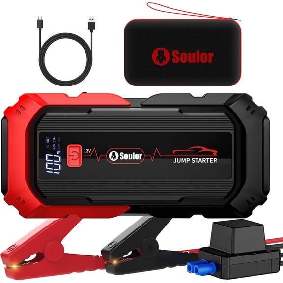 Jump Starter Battery Jumper Starter Portable Car Battery Jump Starter for Up tp All Gas & 12L Diesel, 12V 5000A Portable Jump Box with 3 Modes Flashlight and Jumper Cable