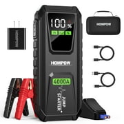 Jump Starter, HOMPOW 4000A 26000mAh Potable Car Battery Jump Starter with 60W Fast-Charging Port  (for up to All Gas and 10L Diesel Engine )with LED Flashlight and AC Adapter