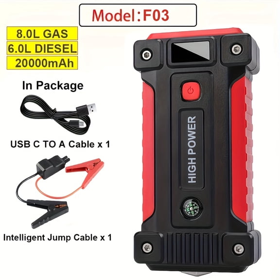 Jump Starter Power Pack, 3000A Car Battery Booster 12V Portable Car Jump Starter Power Bank (Up to 2.11gal Gas or 1.59gal Engine) with QC3.0 Dual USB Leads and LED Flashlight