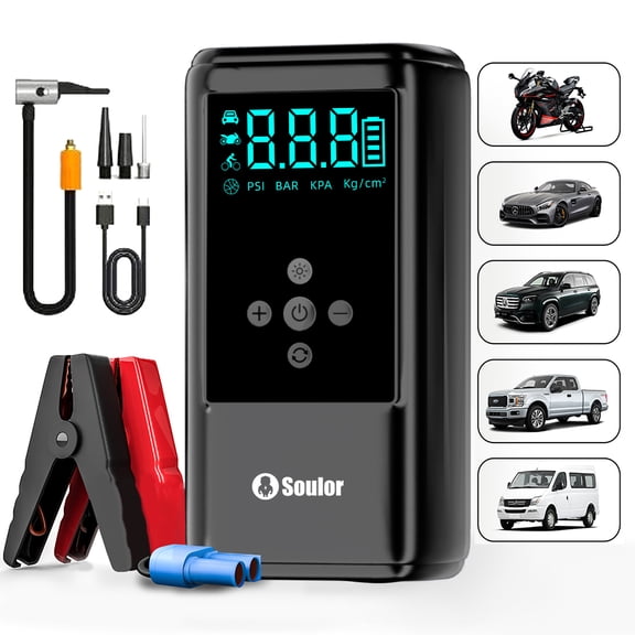Jump Starter with Air Compressor, 3000A 12V Jump Box for 10L Gas or Up to 10L Diesel Car Battery, 160PSl Digital Tire Inflator with Emergency Light